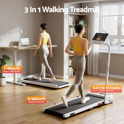 Everfit 3 in 1 Walking Pad Treadmill 12% Incline Foldable Under Desk Treadmills for Home Gym With 38cm Wide Belt White