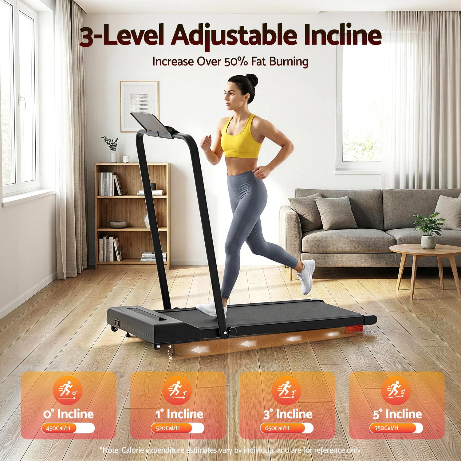 Everfit Treadmill Electric Walking Pad Incline Under Desk 380mm Black-Sports &amp; Fitness > Exercise, Gym &amp; Fitness > Treadmills-PEROZ Accessories