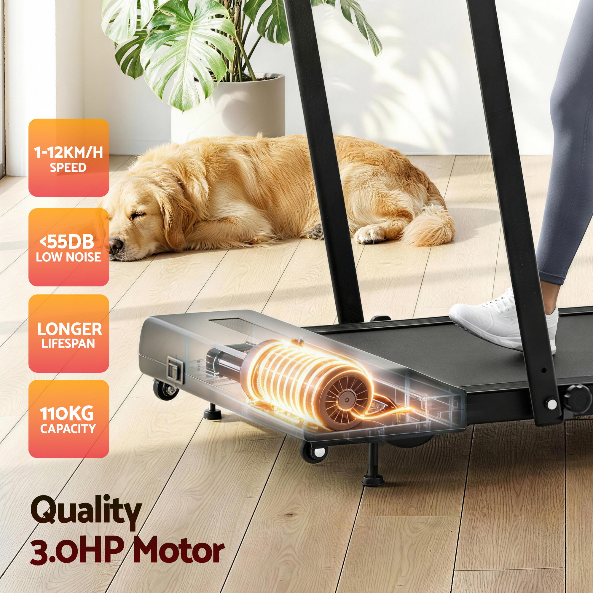 Everfit Treadmill Electric Walking Pad Incline Under Desk 380mm Black-Sports &amp; Fitness > Exercise, Gym &amp; Fitness > Treadmills-PEROZ Accessories