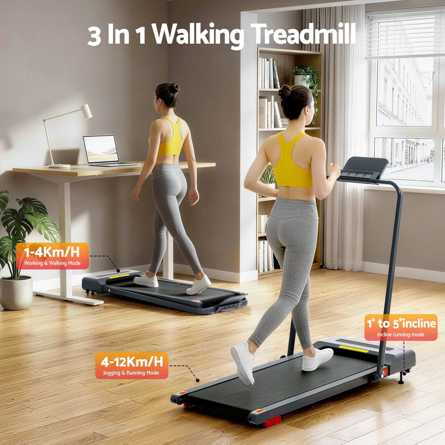 Everfit Treadmill Electric Walking Pad Incline Under Desk 380mm Grey-Sports &amp; Fitness > Exercise, Gym &amp; Fitness > Treadmills-PEROZ Accessories