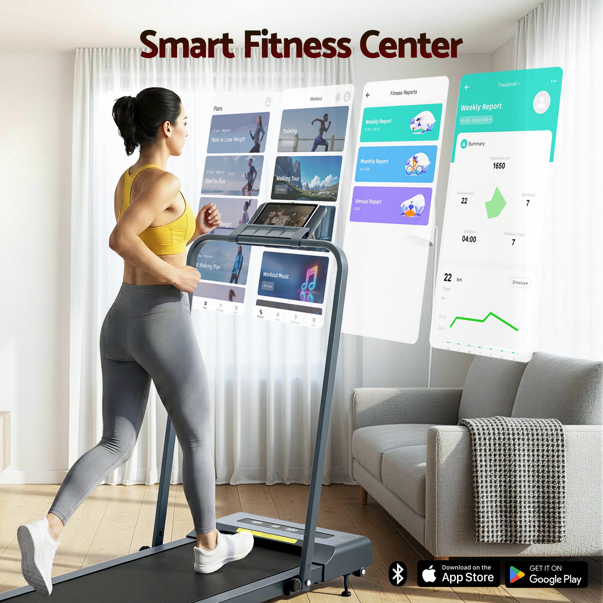 Everfit Treadmill Electric Walking Pad Incline Under Desk 380mm Grey-Sports &amp; Fitness > Exercise, Gym &amp; Fitness > Treadmills-PEROZ Accessories