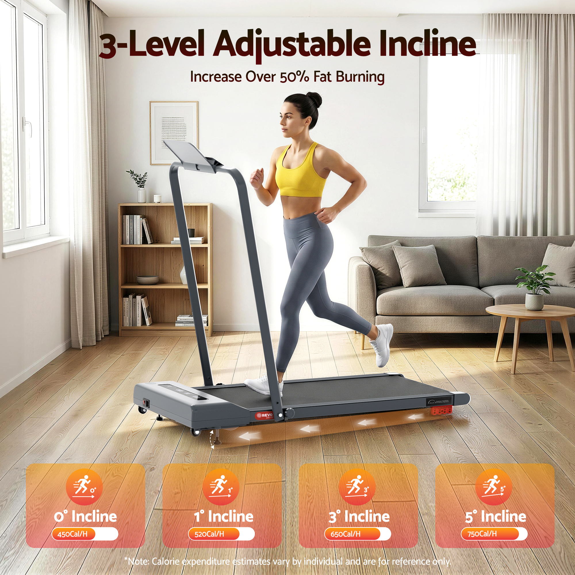 Everfit Treadmill Electric Walking Pad Incline Under Desk 380mm Grey-Sports &amp; Fitness > Exercise, Gym &amp; Fitness > Treadmills-PEROZ Accessories