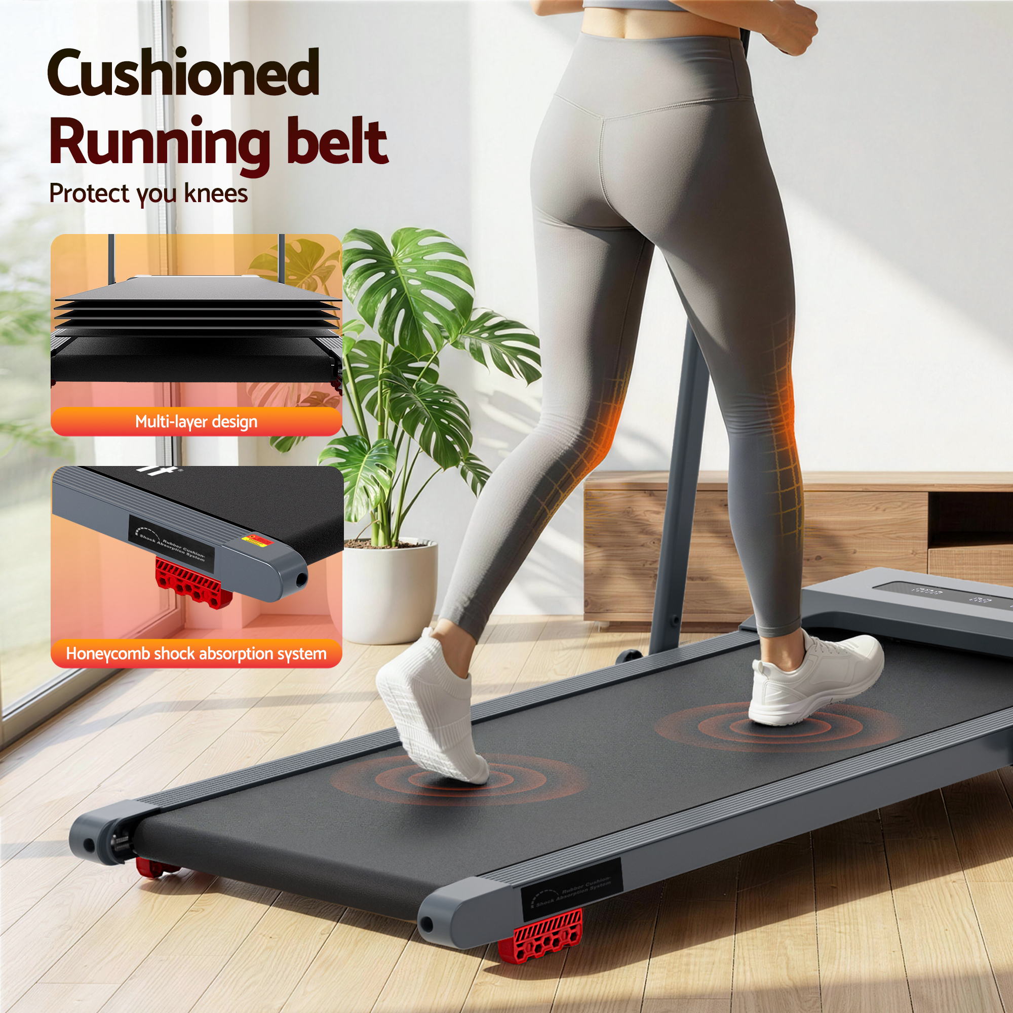Everfit Treadmill Electric Walking Pad Incline Under Desk 380mm Grey-Sports &amp; Fitness > Exercise, Gym &amp; Fitness > Treadmills-PEROZ Accessories