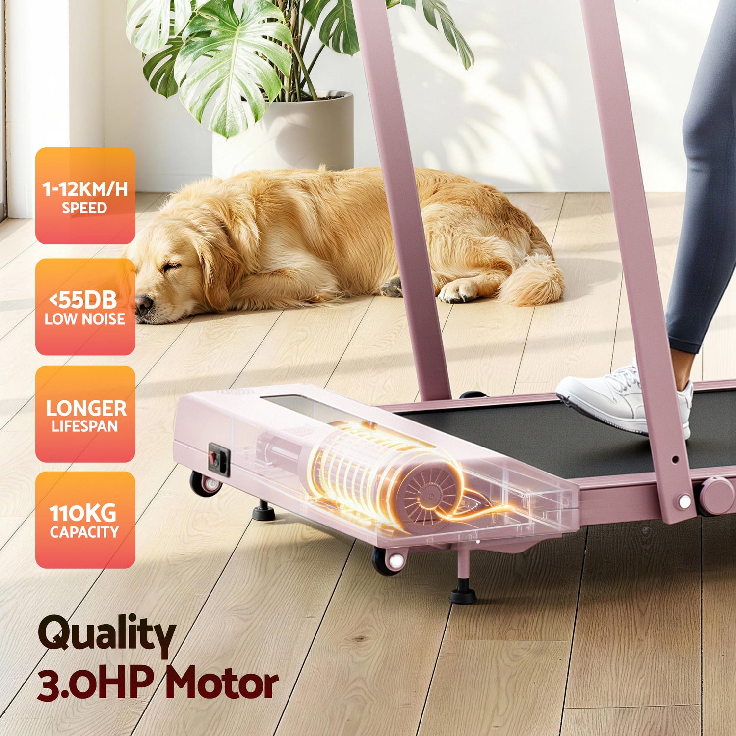 Everfit Treadmill Electric Walking Pad Incline Under Desk 380mm Pink-Sports &amp; Fitness > Exercise, Gym &amp; Fitness > Treadmills-PEROZ Accessories