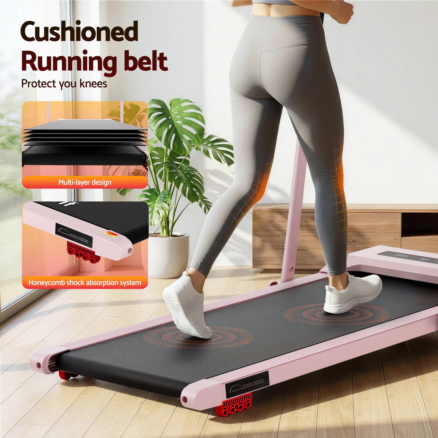 Everfit Treadmill Electric Walking Pad Incline Under Desk 380mm Pink-Sports &amp; Fitness > Exercise, Gym &amp; Fitness > Treadmills-PEROZ Accessories