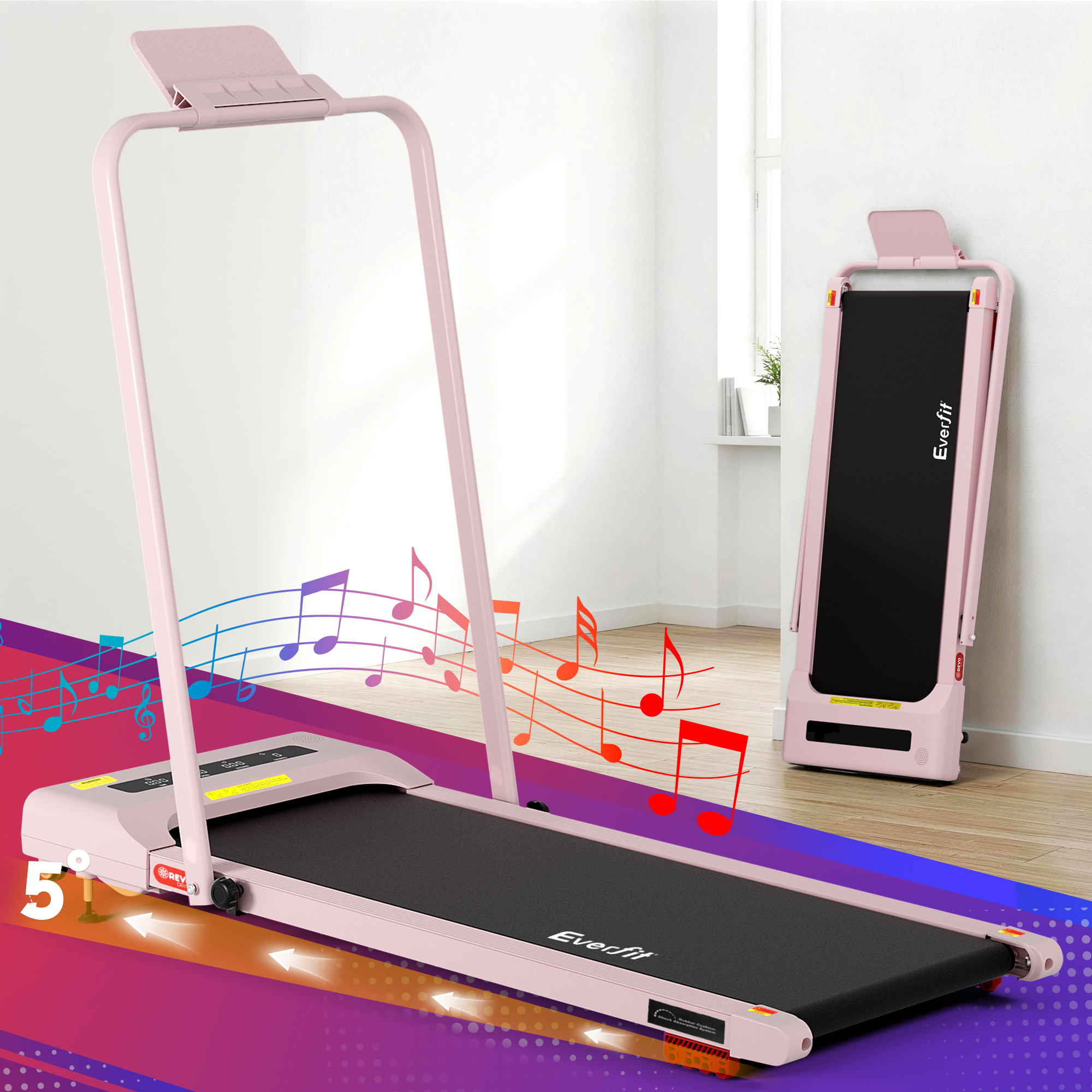 Everfit Treadmill Electric Walking Pad Incline Under Desk 380mm Pink-Sports &amp; Fitness > Exercise, Gym &amp; Fitness > Treadmills-PEROZ Accessories
