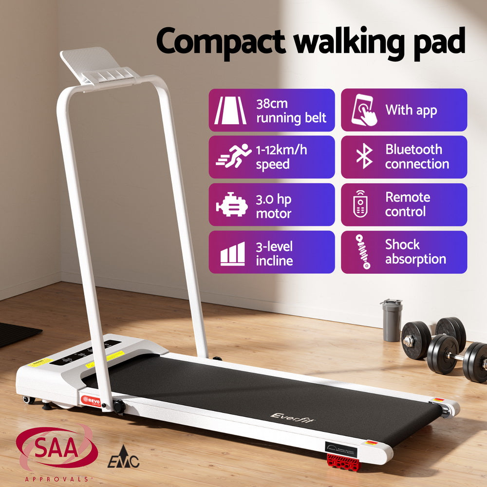 Everfit Treadmill Electric Walking Pad Incline Under Desk 380mm White-Sports &amp; Fitness &gt; Exercise, Gym &amp; Fitness &gt; Treadmills-PEROZ Accessories
