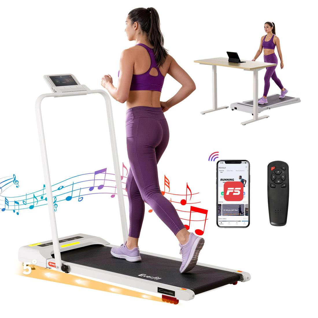 Everfit Treadmill Electric Walking Pad Incline Under Desk 380mm White-Sports &amp; Fitness > Exercise, Gym &amp; Fitness > Treadmills-PEROZ Accessories