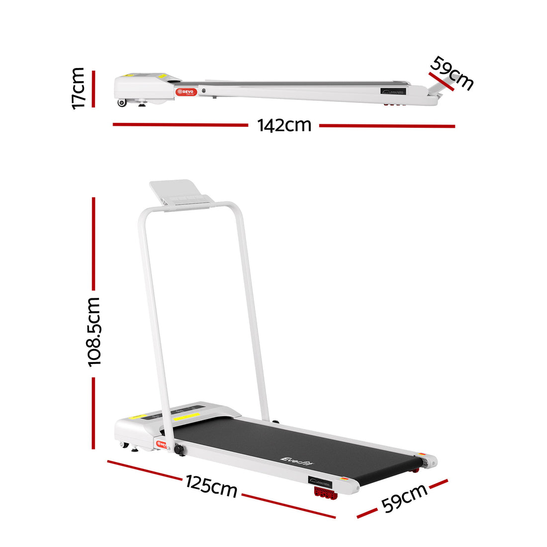 Everfit Treadmill Electric Walking Pad Incline Under Desk 380mm White-Sports &amp; Fitness > Exercise, Gym &amp; Fitness > Treadmills-PEROZ Accessories