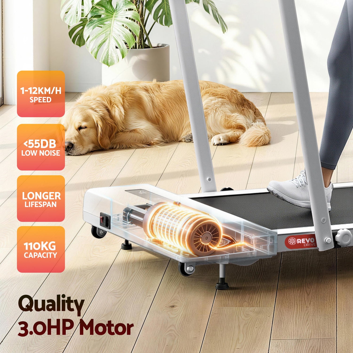 Everfit Treadmill Electric Walking Pad Incline Under Desk 380mm White-Sports &amp; Fitness > Exercise, Gym &amp; Fitness > Treadmills-PEROZ Accessories