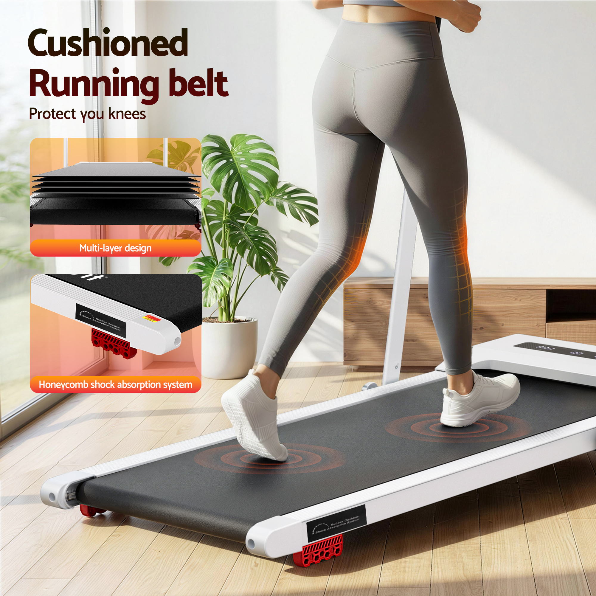 Everfit Treadmill Electric Walking Pad Incline Under Desk 380mm White-Sports &amp; Fitness > Exercise, Gym &amp; Fitness > Treadmills-PEROZ Accessories