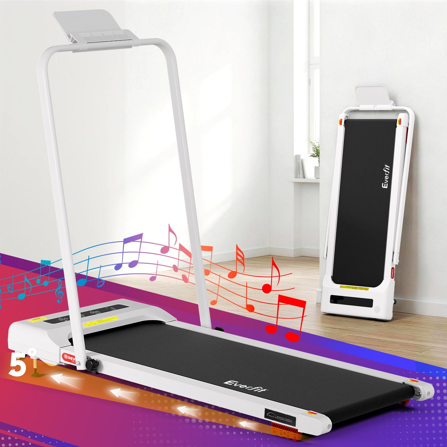 Everfit Treadmill Electric Walking Pad Incline Under Desk 380mm White-Sports &amp; Fitness > Exercise, Gym &amp; Fitness > Treadmills-PEROZ Accessories