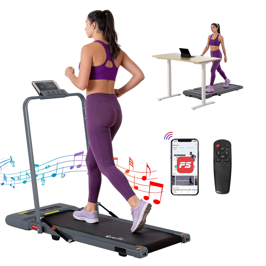 Everfit 2 in 1 Treadmill Electric Walking Pad Under Desk Home Gym Fitness 400mm Grey-Walking Pad-PEROZ Accessories