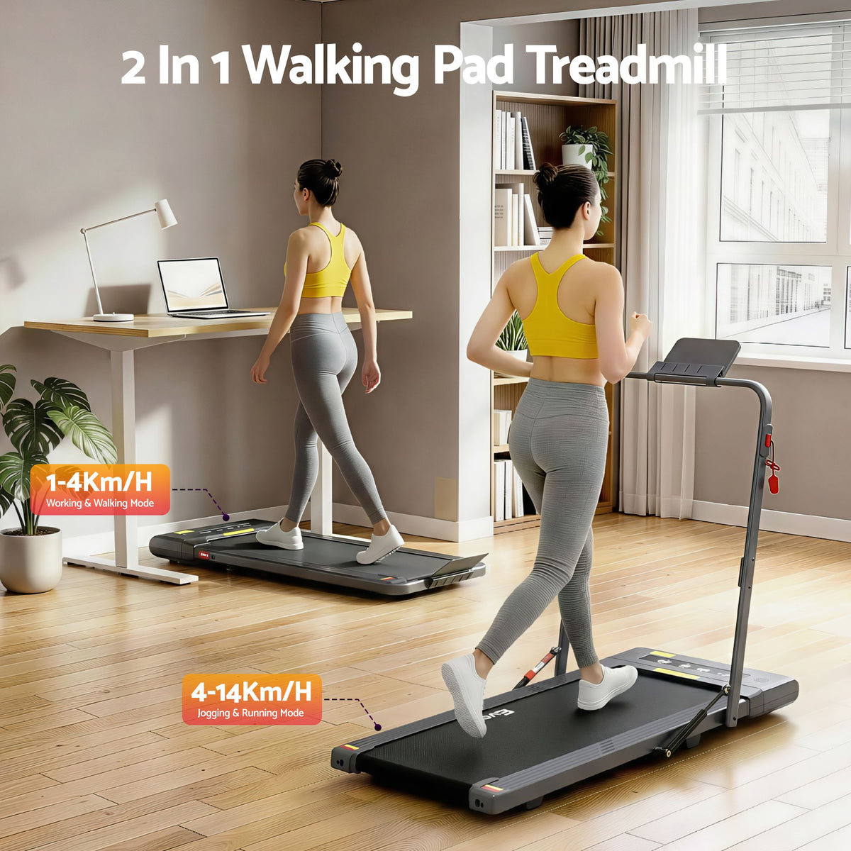 Everfit 2 in 1 Treadmill Electric Walking Pad Under Desk Home Gym Fitness 400mm Grey-Walking Pad-PEROZ Accessories