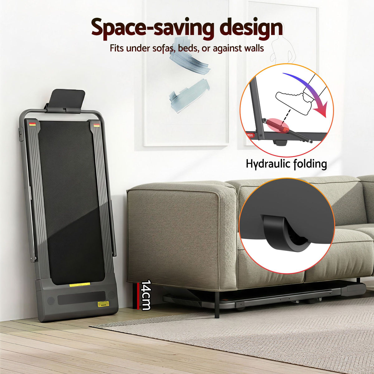 Everfit 2 in 1 Treadmill Electric Walking Pad Under Desk Home Gym Fitness 400mm Grey-Walking Pad-PEROZ Accessories