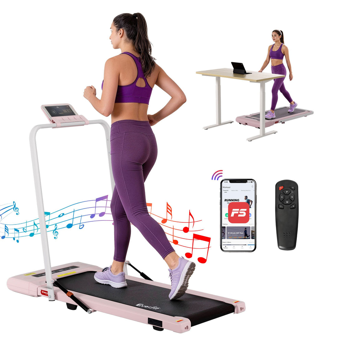 Everfit 2 in 1 Treadmill Electric Walking Pad Under Desk Home Gym Fitness 400mm Pink-Walking Pad-PEROZ Accessories
