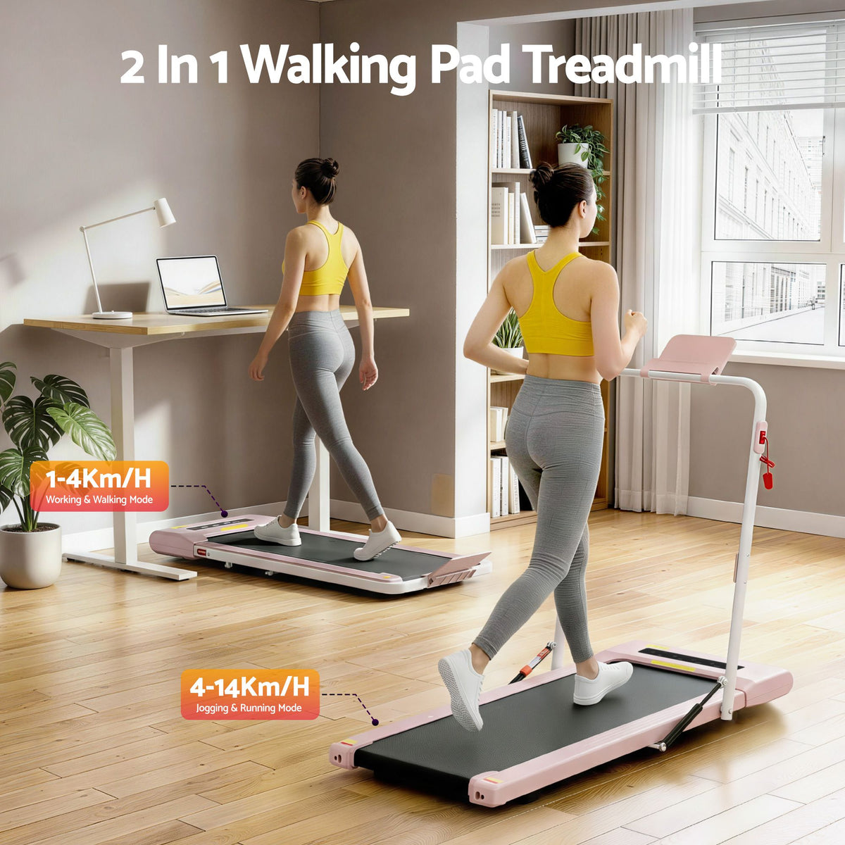 Everfit 2 in 1 Treadmill Electric Walking Pad Under Desk Home Gym Fitness 400mm Pink-Walking Pad-PEROZ Accessories