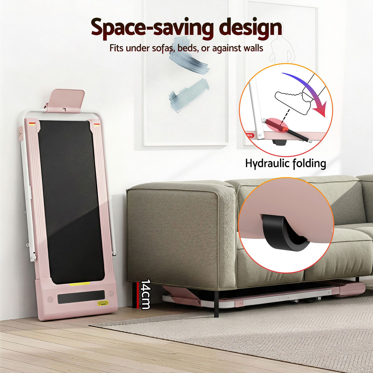 Everfit 2 in 1 Treadmill Electric Walking Pad Under Desk Home Gym Fitness 400mm Pink-Walking Pad-PEROZ Accessories
