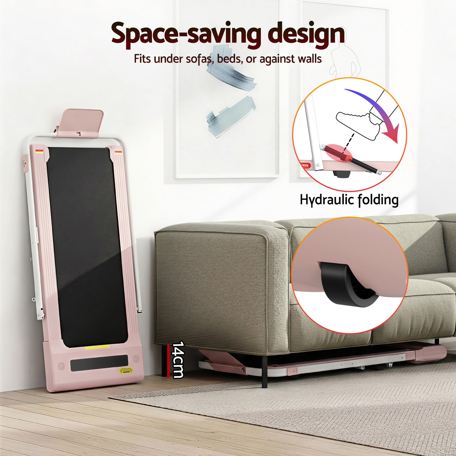 Everfit Treadmill Electric Walking Pad Under Desk Home Gym Fitness 400mm Pink-Walking Pad-PEROZ Accessories