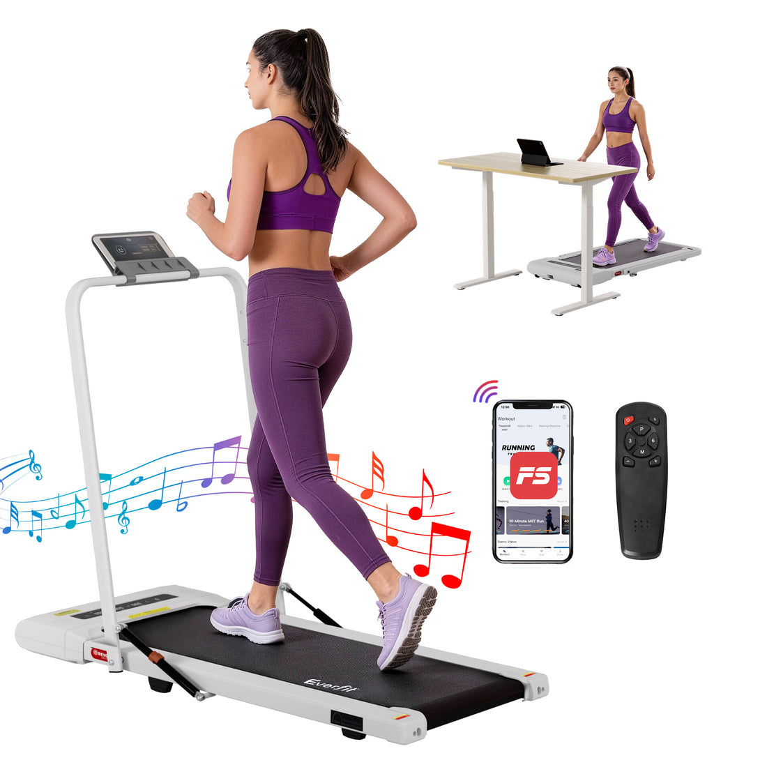 Everfit Treadmill Electric Walking Pad Under Desk Home Gym Fitness 400mm White-Walking Pad-PEROZ Accessories