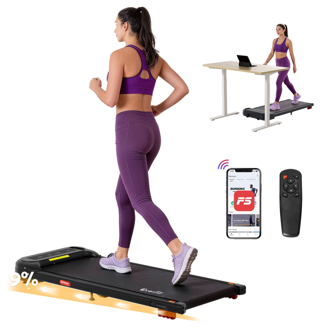 Everfit 3 in 1 Treadmill Electric Walking Pad with Incline Under Desk Home Gym Black-Sports &amp; Fitness > Exercise, Gym &amp; Fitness > Treadmills-PEROZ Accessories