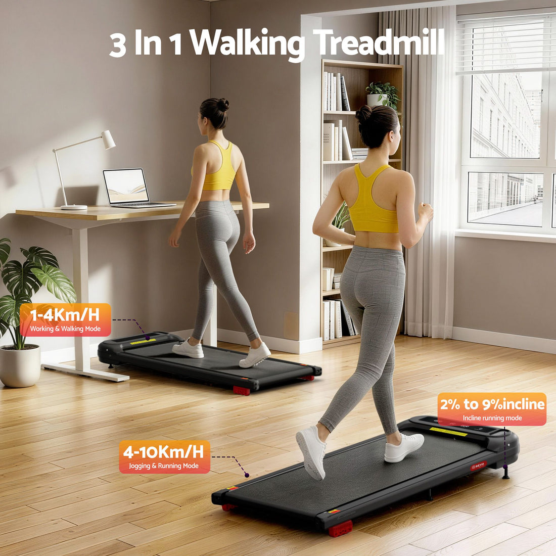 Everfit 3 in 1 Treadmill Electric Walking Pad with Incline Under Desk Home Gym Black-Sports &amp; Fitness > Exercise, Gym &amp; Fitness > Treadmills-PEROZ Accessories