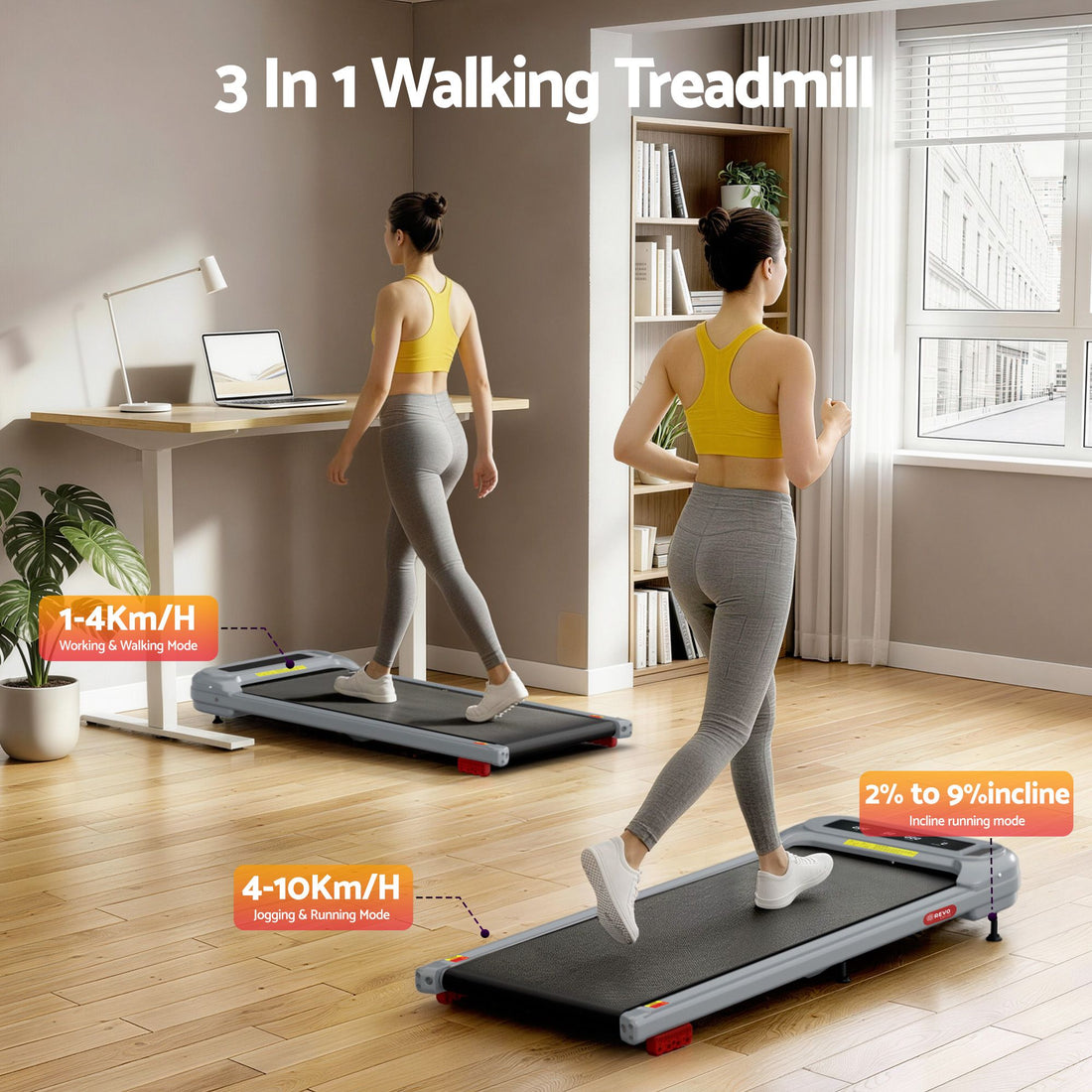 Everfit 3 in 1 Treadmill Electric Walking Pad with Incline Under Desk Home Gym Grey-Sports &amp; Fitness > Exercise, Gym &amp; Fitness > Treadmills-PEROZ Accessories