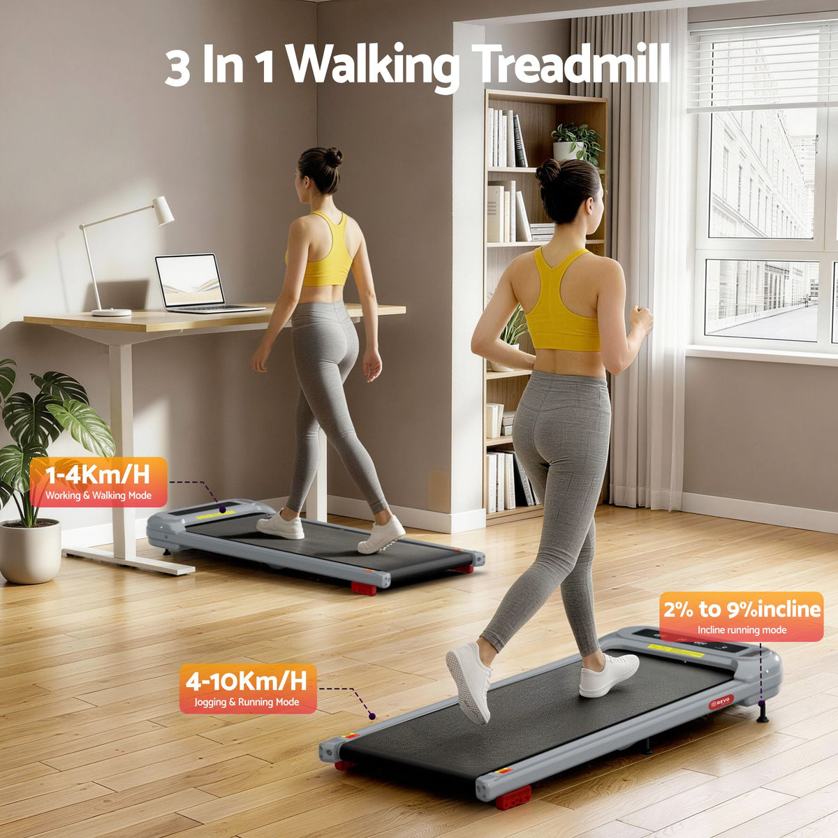 Everfit 3 in 1 Treadmill Electric Walking Pad with Incline Under Desk Home Gym Grey-Sports &amp; Fitness > Exercise, Gym &amp; Fitness > Treadmills-PEROZ Accessories