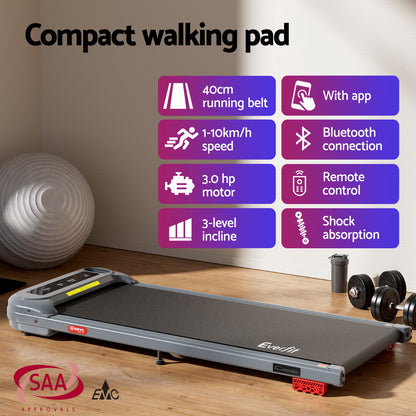 Everfit Treadmill Electric Walking Pad with Incline Under Desk Home Gym Grey-Sports &amp; Fitness &gt; Exercise, Gym &amp; Fitness &gt; Treadmills-PEROZ Accessories
