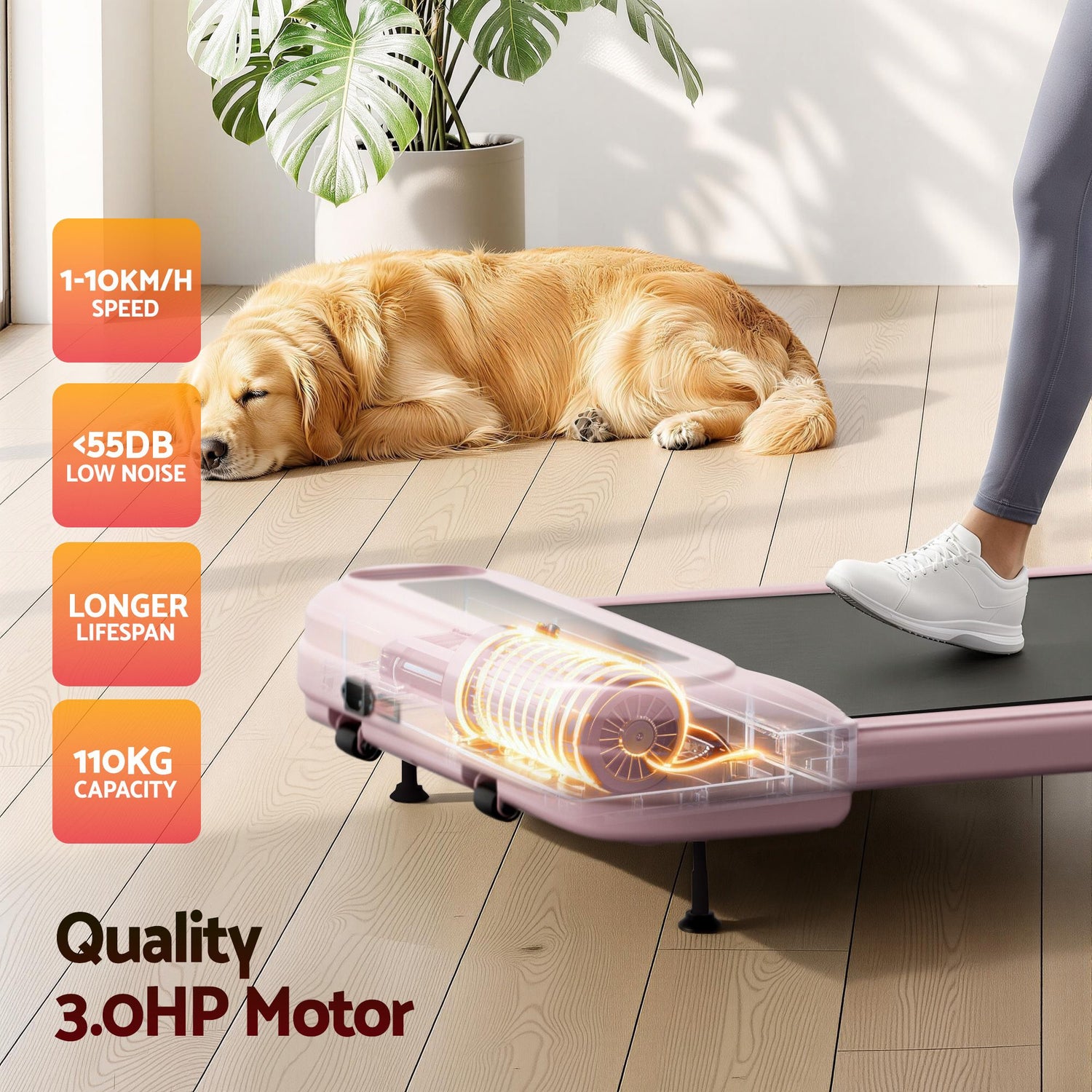 Everfit 3 in 1 Treadmill Electric Walking Pad with Incline Under Desk Home Gym Pink-Sports &amp; Fitness > Exercise, Gym &amp; Fitness > Treadmills-PEROZ Accessories