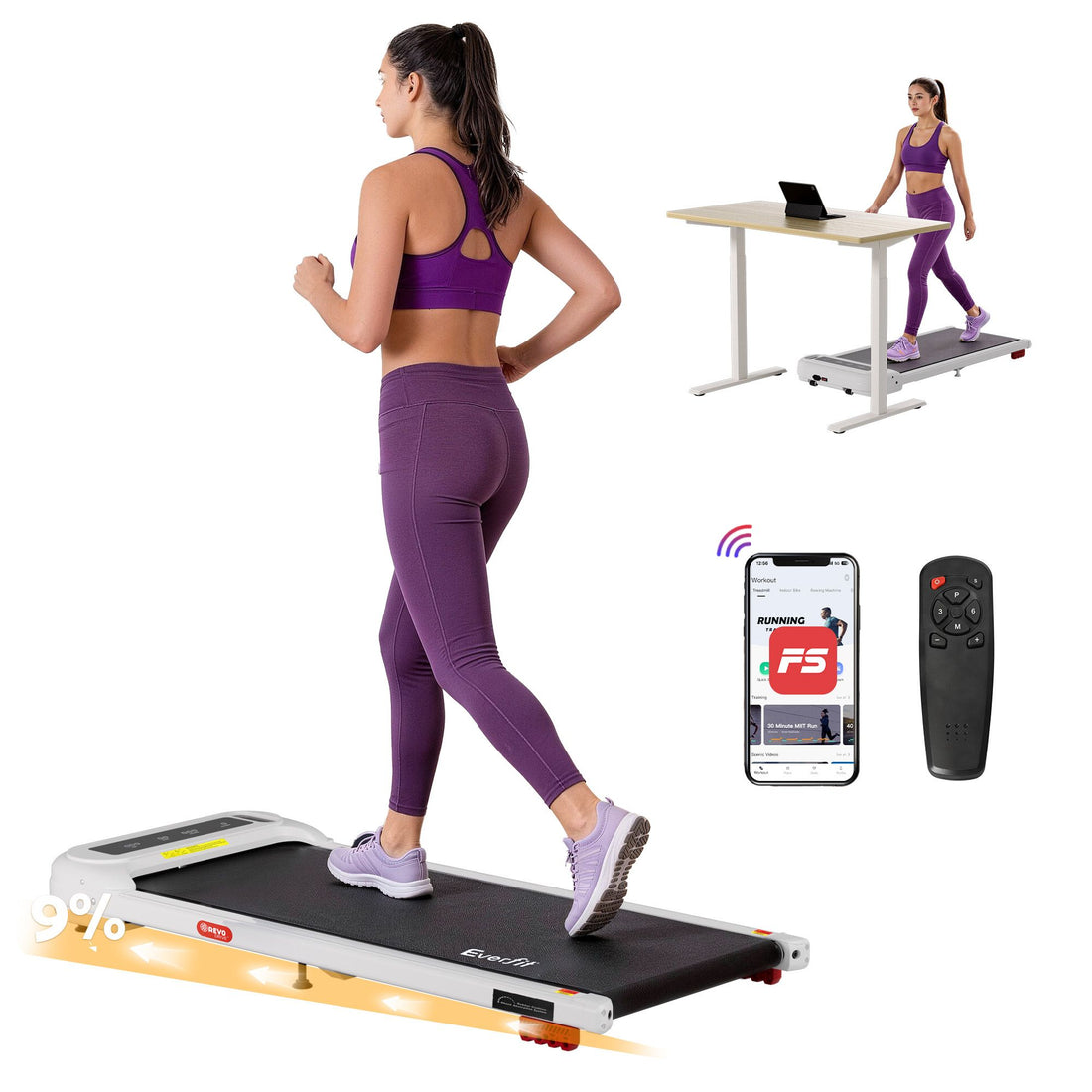 Everfit 3 in 1 Treadmill Electric Walking Pad with Incline Under Desk Home Gym White-Sports &amp; Fitness > Exercise, Gym &amp; Fitness > Treadmills-PEROZ Accessories