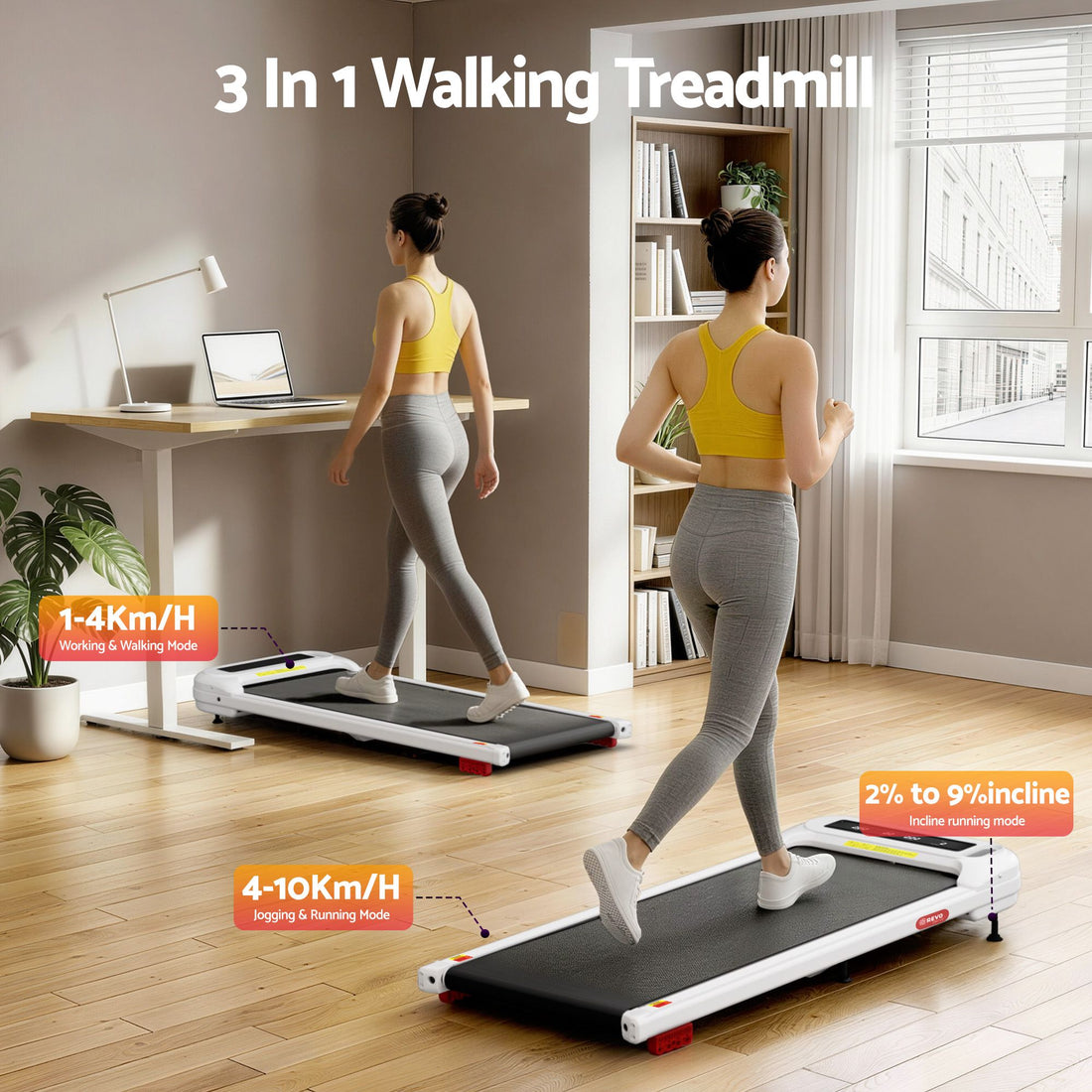 Everfit 3 in 1 Treadmill Electric Walking Pad with Incline Under Desk Home Gym White-Sports &amp; Fitness > Exercise, Gym &amp; Fitness > Treadmills-PEROZ Accessories