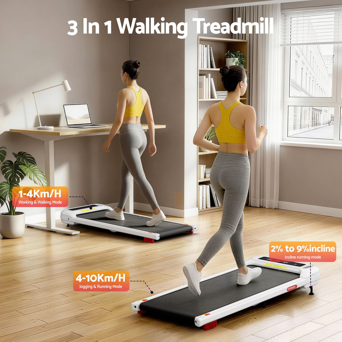 Everfit 3 in 1 Treadmill Electric Walking Pad with Incline Under Desk Home Gym White-Sports &amp; Fitness > Exercise, Gym &amp; Fitness > Treadmills-PEROZ Accessories