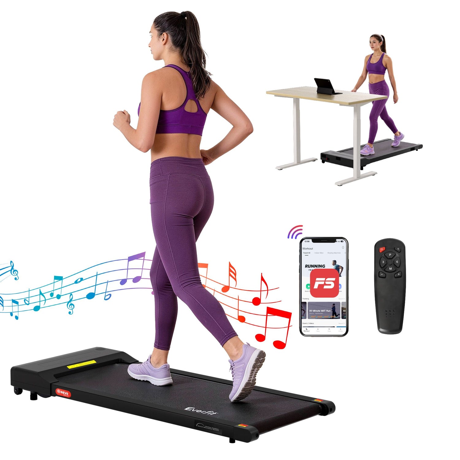 Everfit 2 in 1 Treadmill Electric Walking Pad Under Desk Home Gym Fitness 400mm Black-Walking Pad-PEROZ Accessories