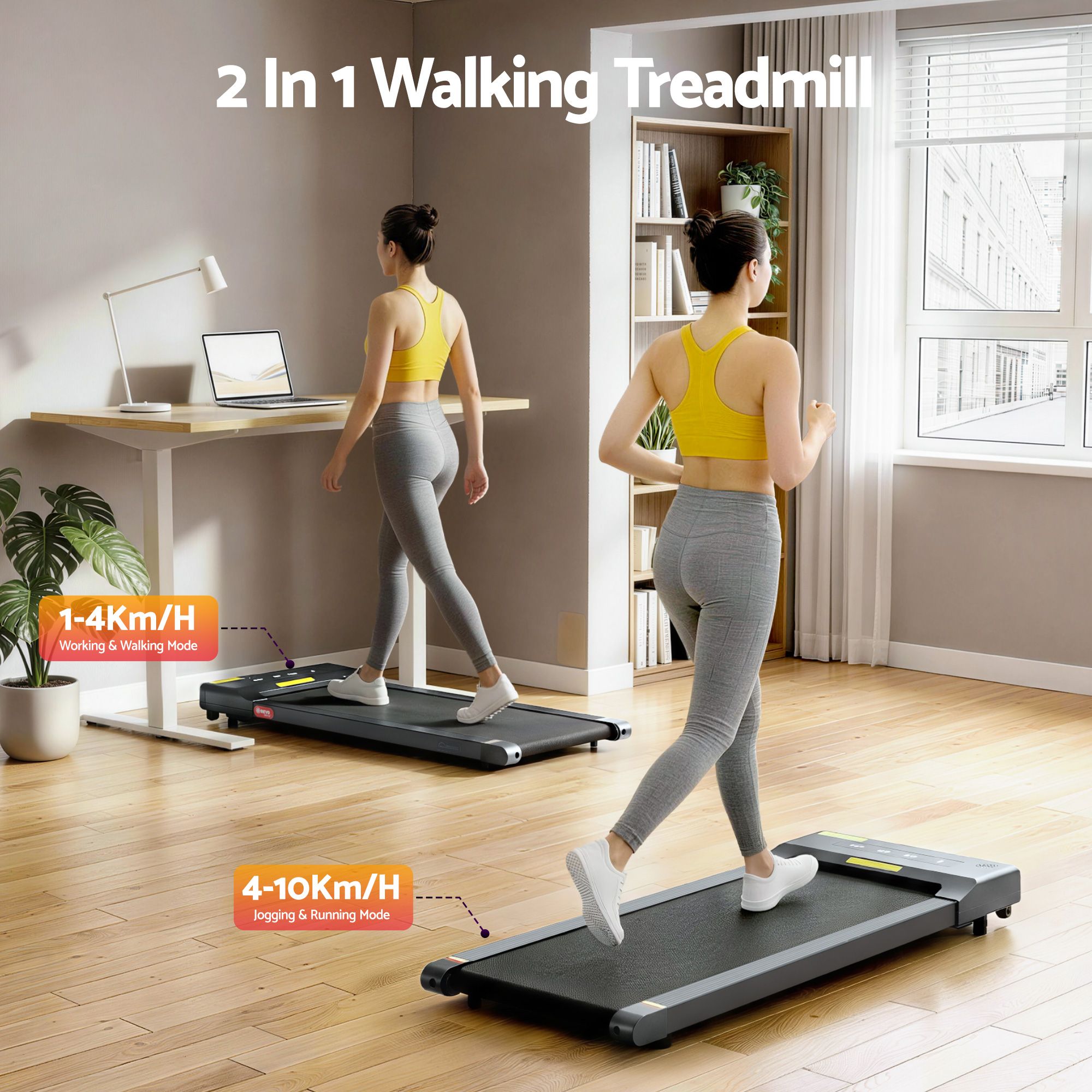 Everfit 2 in 1 Treadmill Electric Walking Pad Under Desk Home Gym Fitness 400mm Grey-Walking Pad-PEROZ Accessories