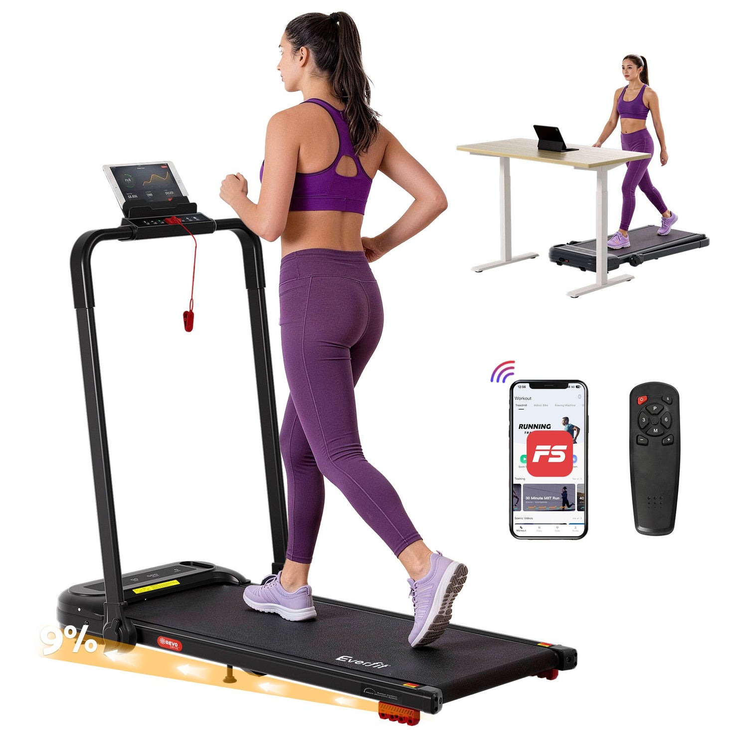 Everfit 3 in1 Treadmill Electric Walking Pad with Incline Foldable for Home Gym Black-Sports &amp; Fitness > Exercise, Gym &amp; Fitness > Treadmills-PEROZ Accessories