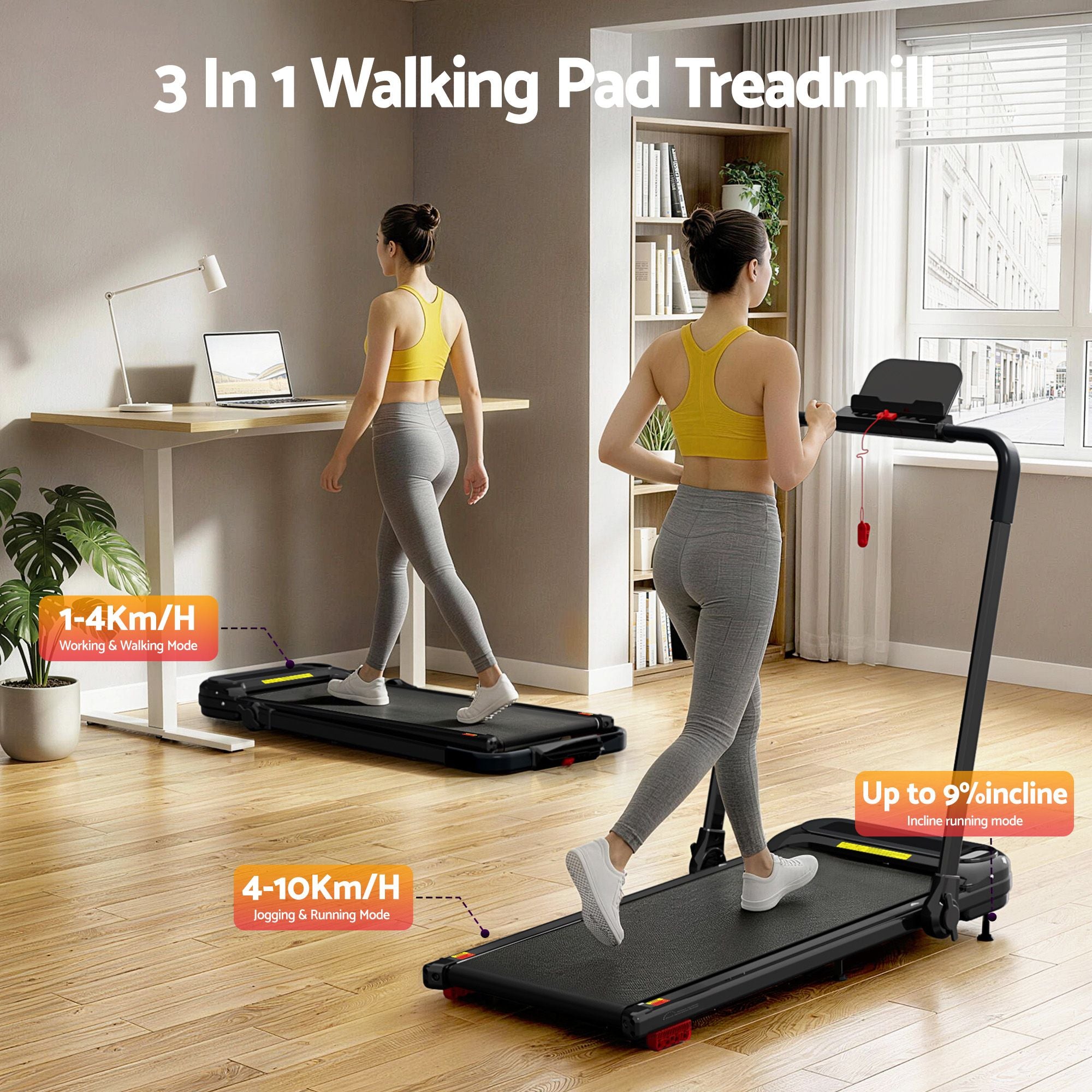 Everfit 3 in1 Treadmill Electric Walking Pad with Incline Foldable for Home Gym Black-Sports &amp; Fitness > Exercise, Gym &amp; Fitness > Treadmills-PEROZ Accessories