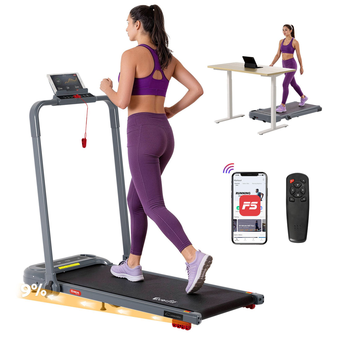 Everfit 3 in 1 Treadmill Electric Walking Pad with Incline Foldable for Home Gym Grey-Sports &amp; Fitness > Exercise, Gym &amp; Fitness > Treadmills-PEROZ Accessories