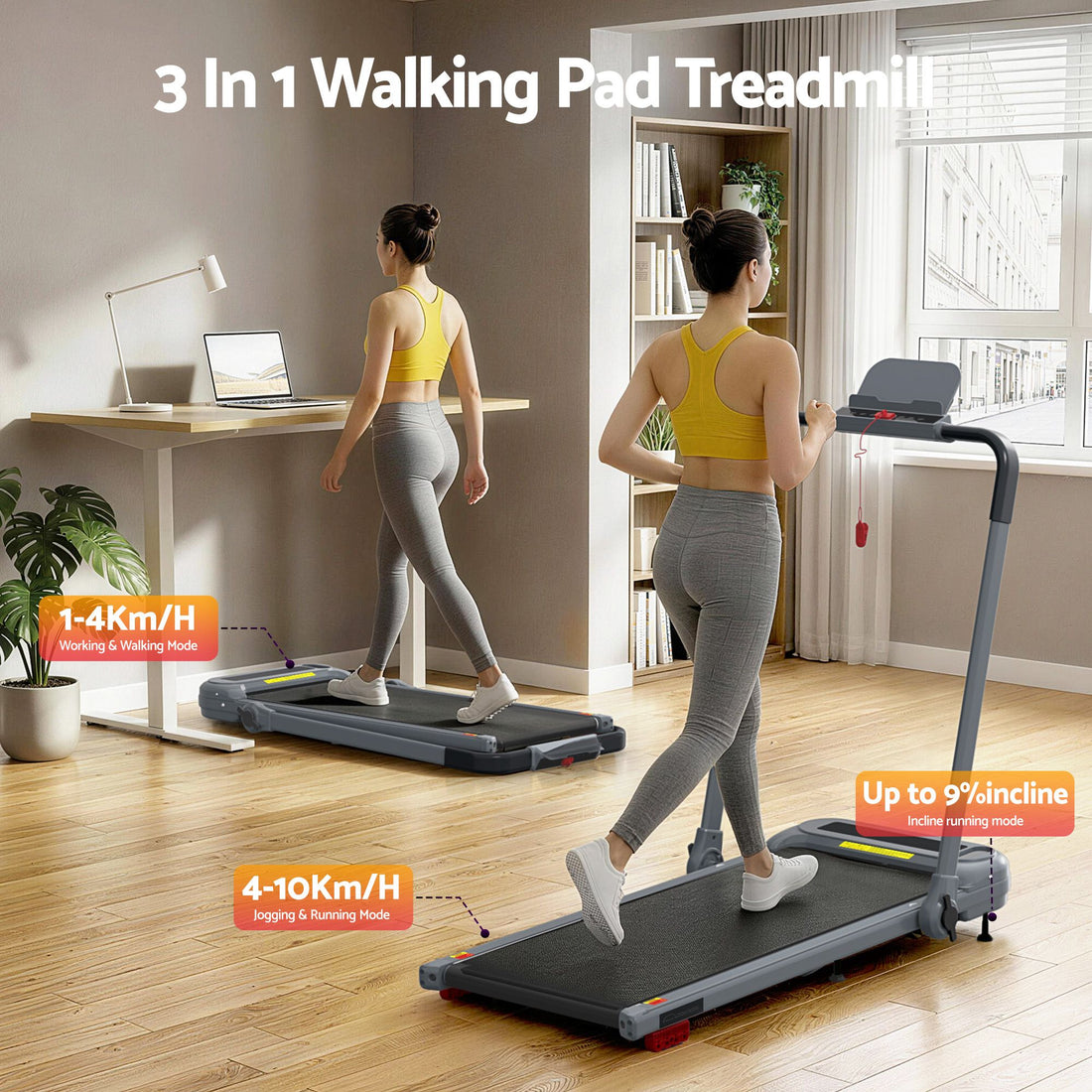 Everfit 3 in 1 Treadmill Electric Walking Pad with Incline Foldable for Home Gym Grey-Sports &amp; Fitness > Exercise, Gym &amp; Fitness > Treadmills-PEROZ Accessories