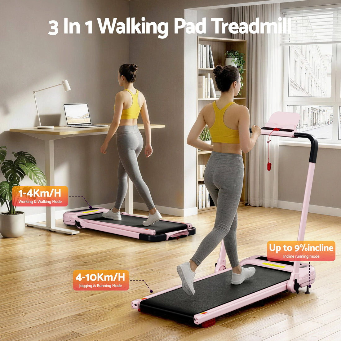 Everfit 3 in 1 Treadmill Electric Walking Pad with Incline Foldable for Home Gym Pink-Sports &amp; Fitness > Exercise, Gym &amp; Fitness > Treadmills-PEROZ Accessories