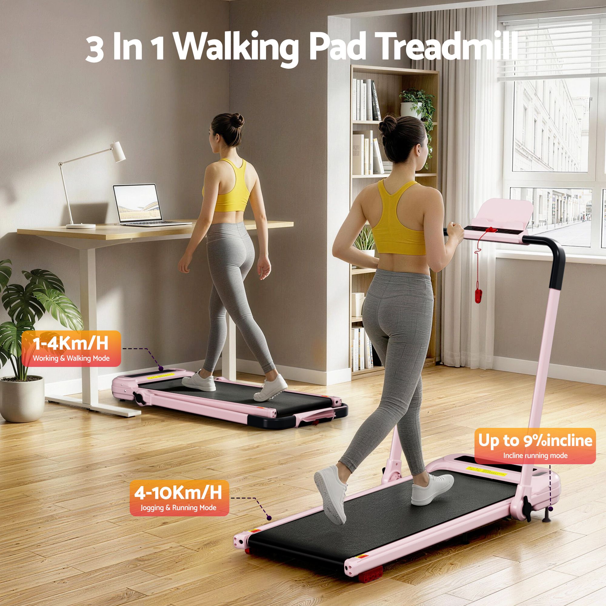 Everfit 3 in 1 Treadmill Electric Walking Pad with Incline Foldable for Home Gym Pink-Sports &amp; Fitness > Exercise, Gym &amp; Fitness > Treadmills-PEROZ Accessories