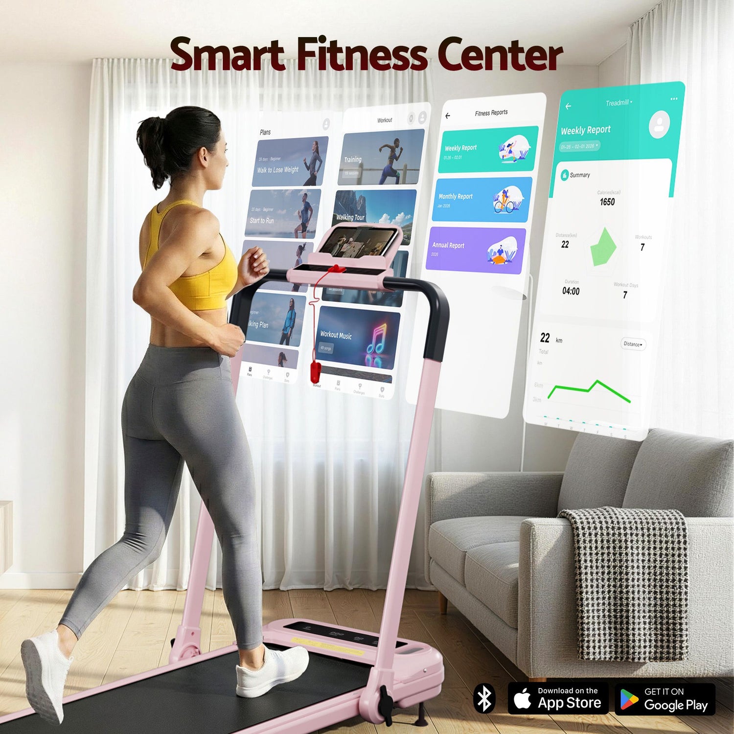 Everfit 3 in 1 Treadmill Electric Walking Pad with Incline Foldable for Home Gym Pink-Sports &amp; Fitness > Exercise, Gym &amp; Fitness > Treadmills-PEROZ Accessories