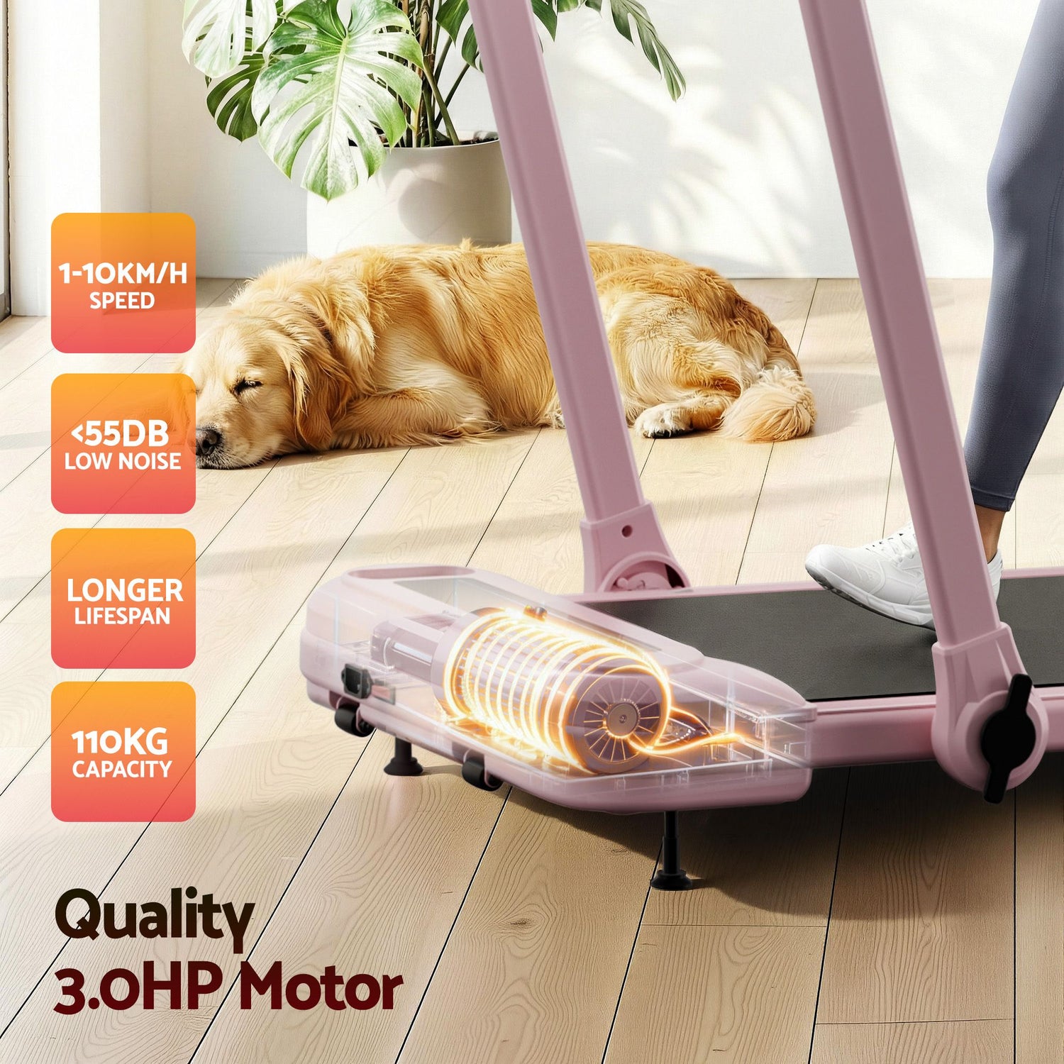 Everfit 3 in 1 Treadmill Electric Walking Pad with Incline Foldable for Home Gym Pink-Sports &amp; Fitness > Exercise, Gym &amp; Fitness > Treadmills-PEROZ Accessories
