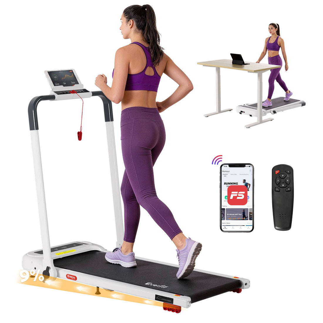 Everfit 3 in 1 Treadmill Electric Walking Pad with Incline Foldable for Home Gym White-Sports &amp; Fitness > Exercise, Gym &amp; Fitness > Treadmills-PEROZ Accessories