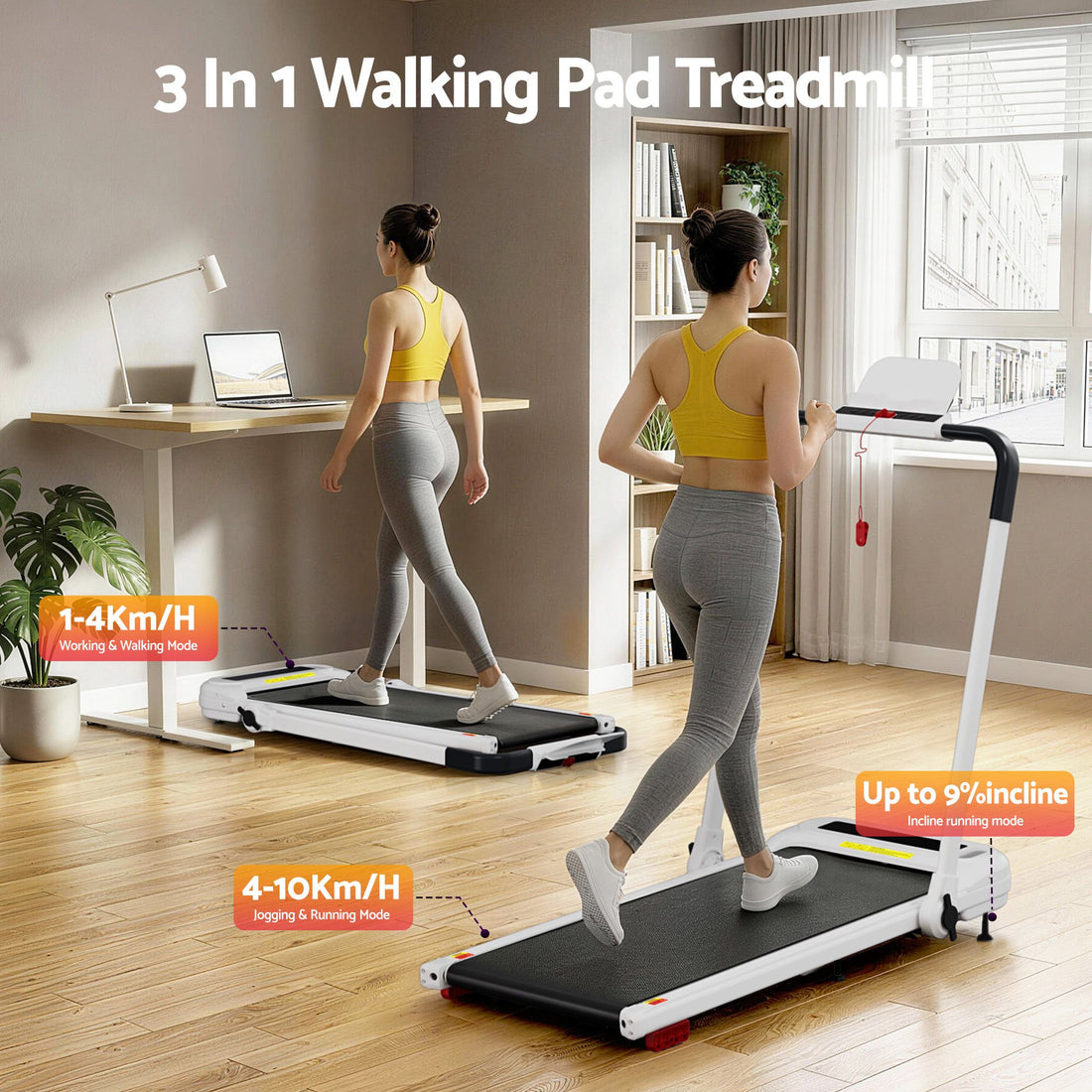 Everfit 3 in 1 Treadmill Electric Walking Pad with Incline Foldable for Home Gym White-Sports &amp; Fitness > Exercise, Gym &amp; Fitness > Treadmills-PEROZ Accessories