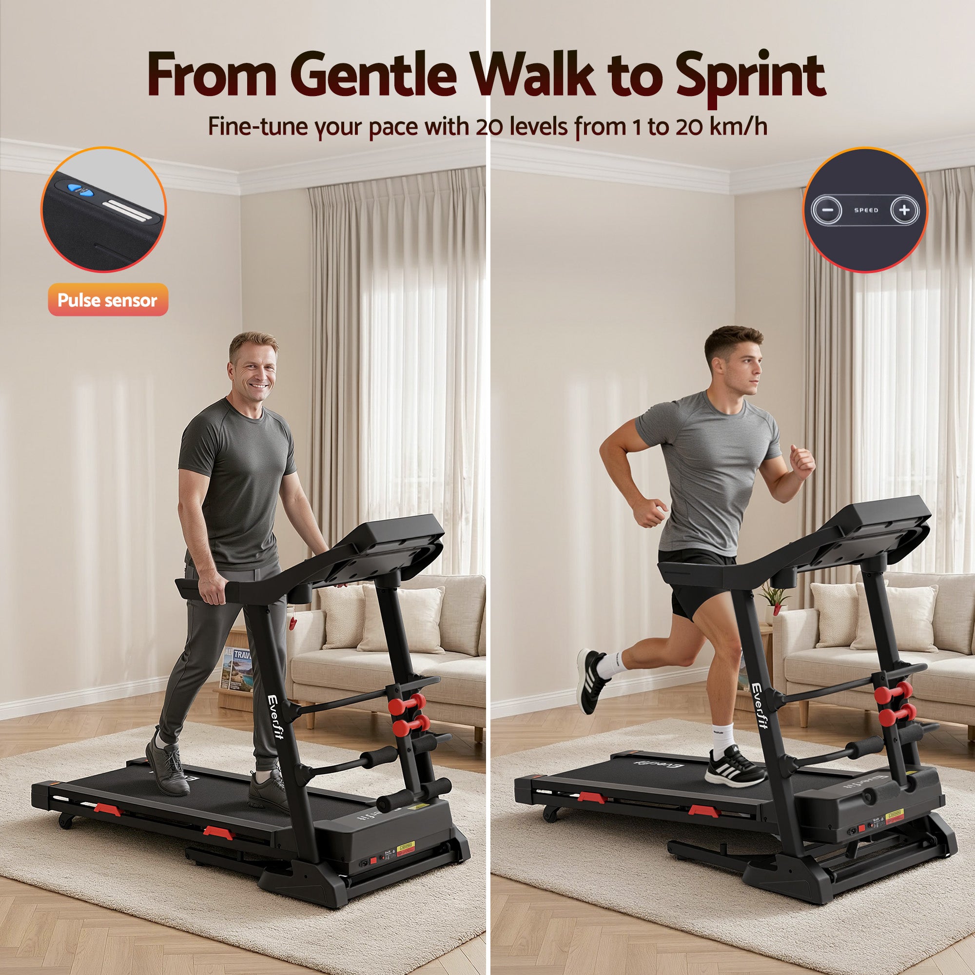 Everfit Treadmill Electric Home Gym Fitness Exercise Machine w/ Sit Up Bar 450mm-Sports &amp; Fitness > Exercise, Gym &amp; Fitness > Treadmills-PEROZ Accessories