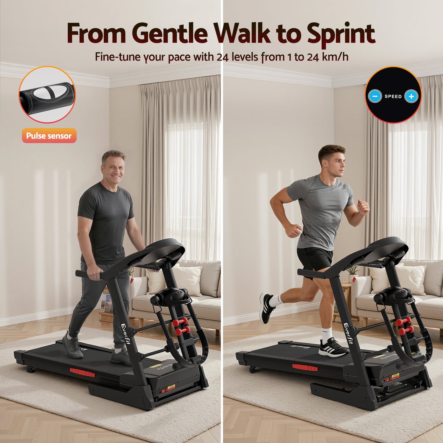 Everfit Treadmill Electric Home Gym Fitness Exercise Machine w/ Massager 480mm-Sports &amp; Fitness > Exercise, Gym &amp; Fitness > Treadmills-PEROZ Accessories