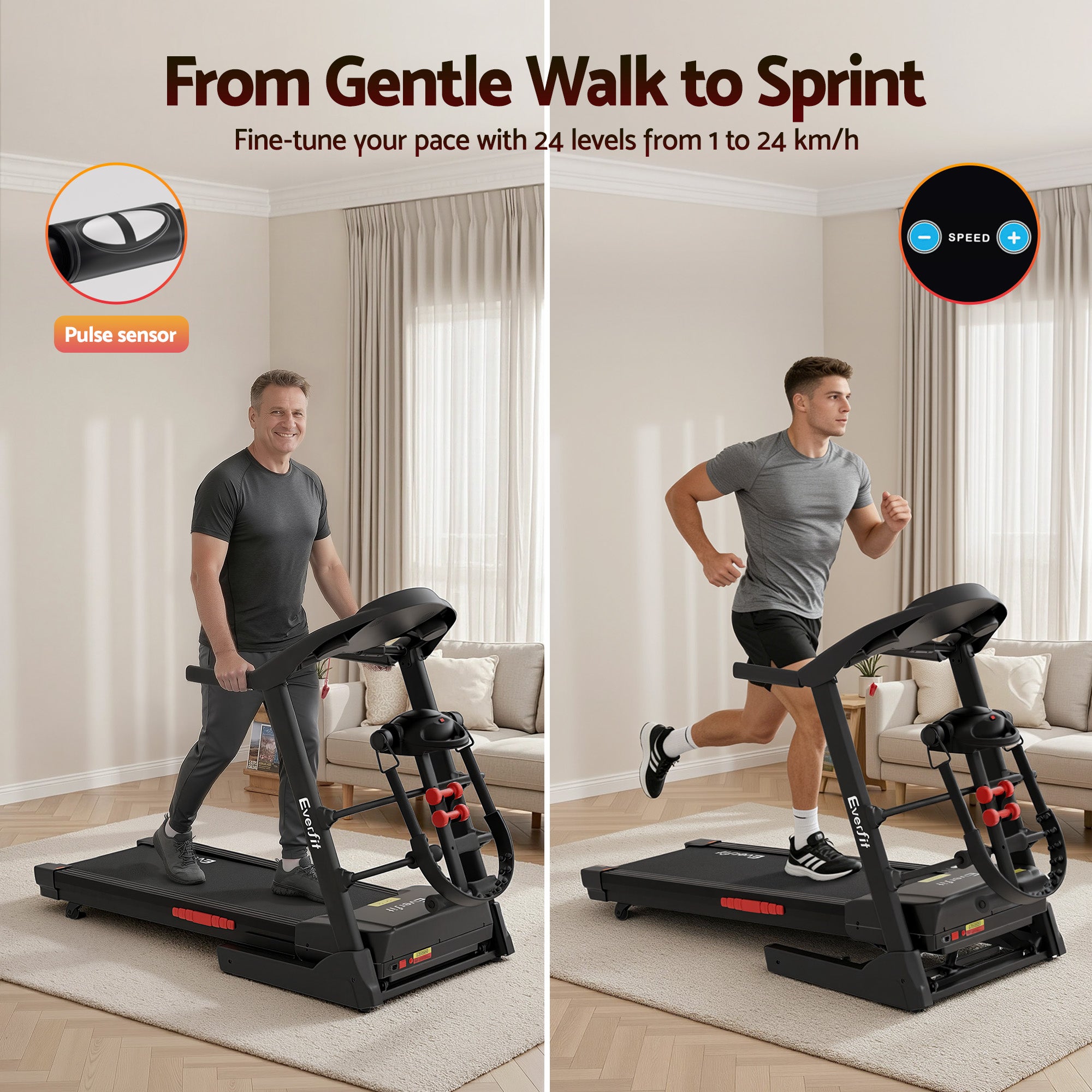 Everfit Treadmill Electric Home Gym Fitness Exercise Machine w/ Massager 480mm-Sports &amp; Fitness > Exercise, Gym &amp; Fitness > Treadmills-PEROZ Accessories