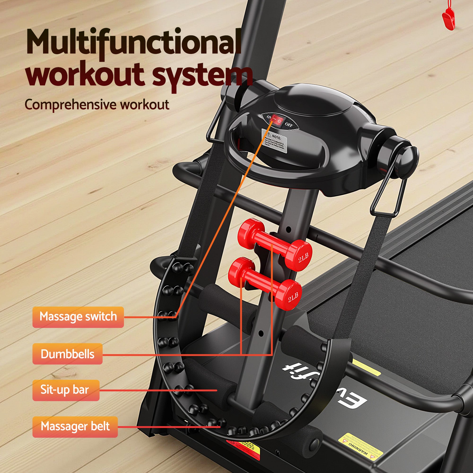 Everfit Treadmill Electric Home Gym Fitness Exercise Machine w/ Massager 480mm-Sports &amp; Fitness > Exercise, Gym &amp; Fitness > Treadmills-PEROZ Accessories
