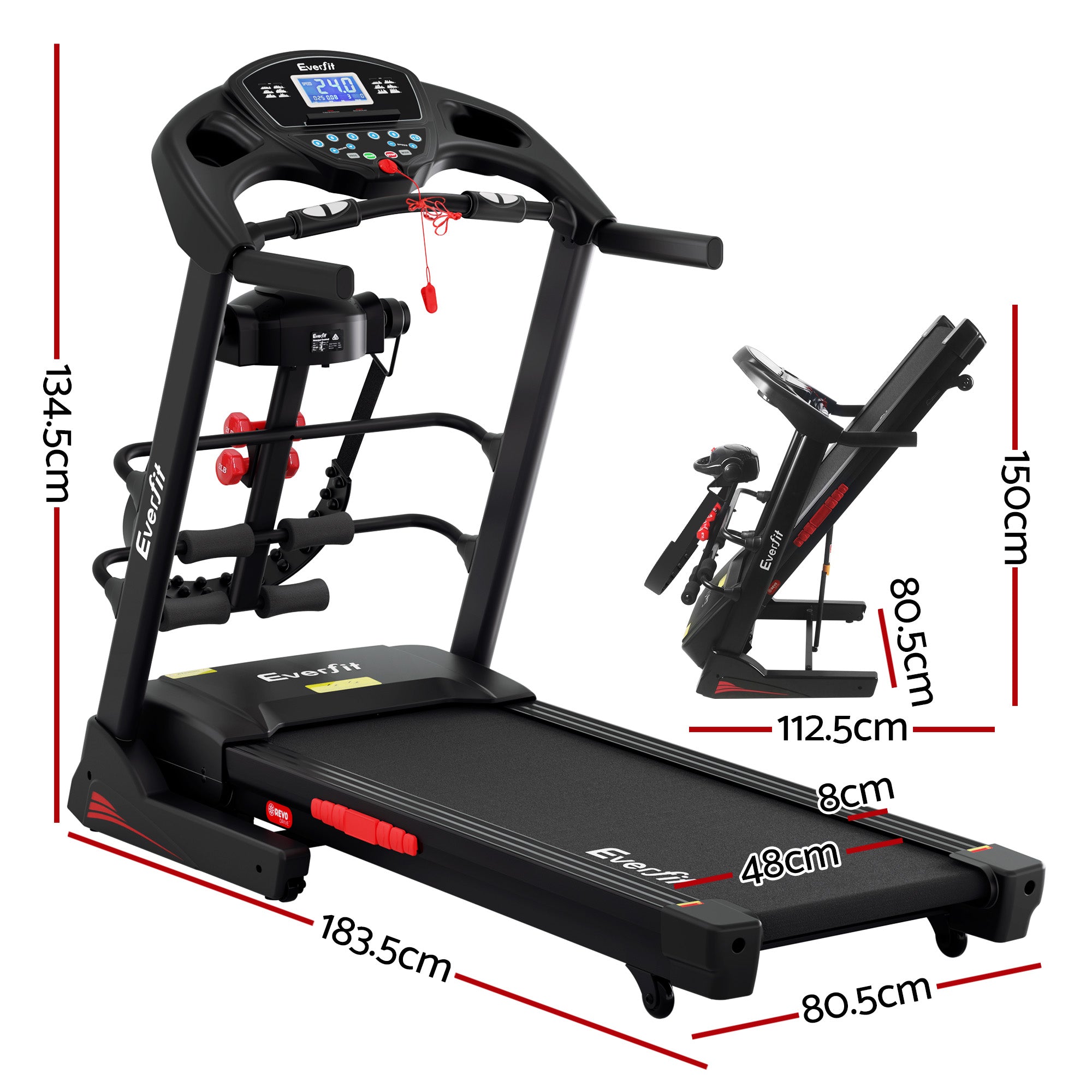 Everfit Treadmill Electric Home Gym Fitness Exercise Machine w/ Massager 480mm-Sports &amp; Fitness > Exercise, Gym &amp; Fitness > Treadmills-PEROZ Accessories